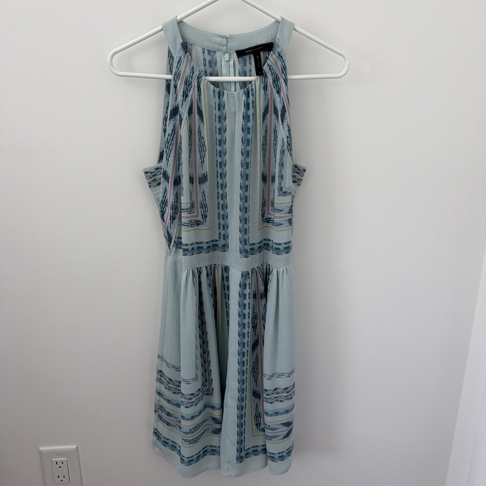 BCBGMAXAZRIA Women's Cambria Mini Dress Blue 8 Polyester Halter Sleeveless NWOT